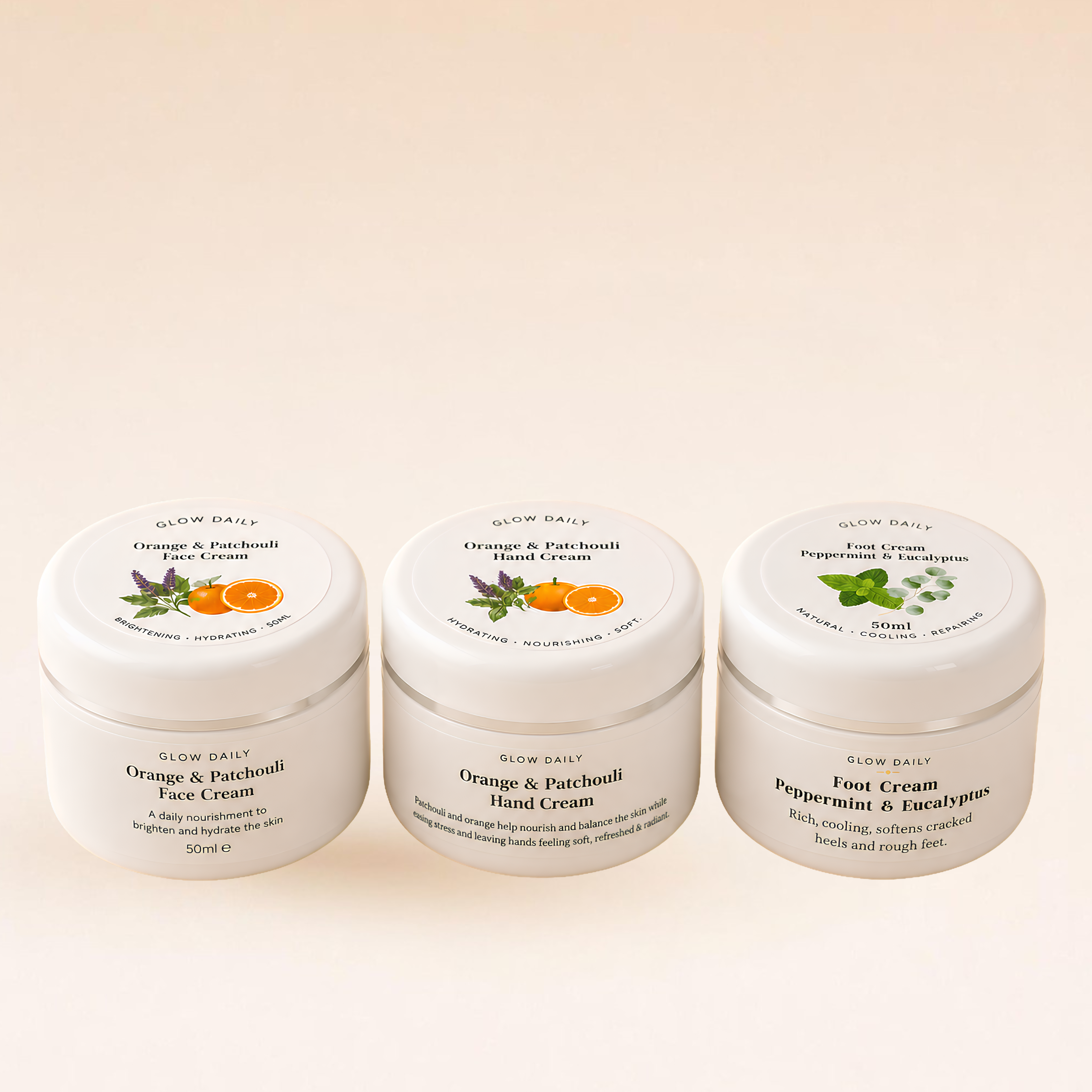 Natural Skincare Gift Set – Hand, Face & Foot Cream – Orange & Patchouli