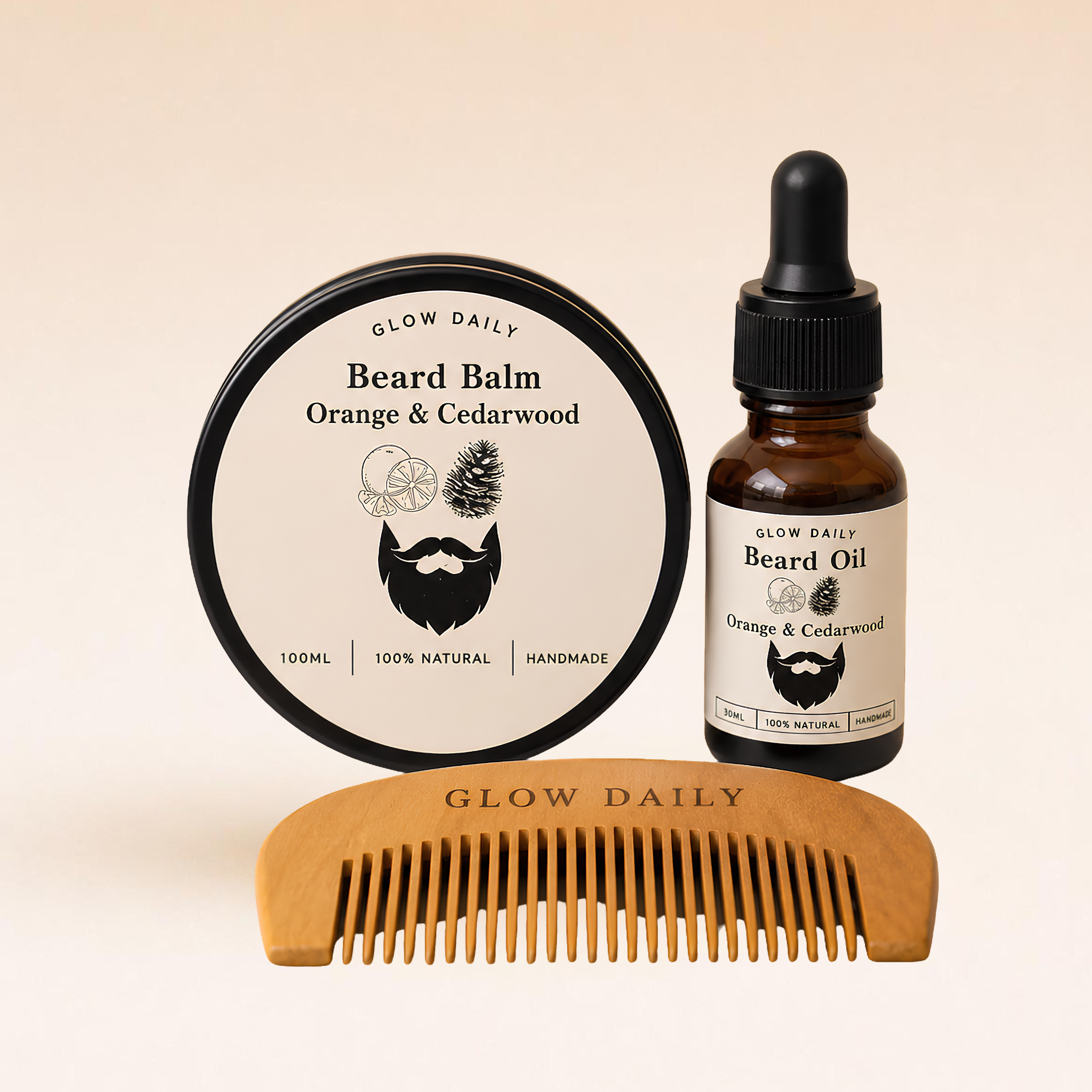 Natural Beard Care Gift Set – Balm, Oil & Wooden Comb