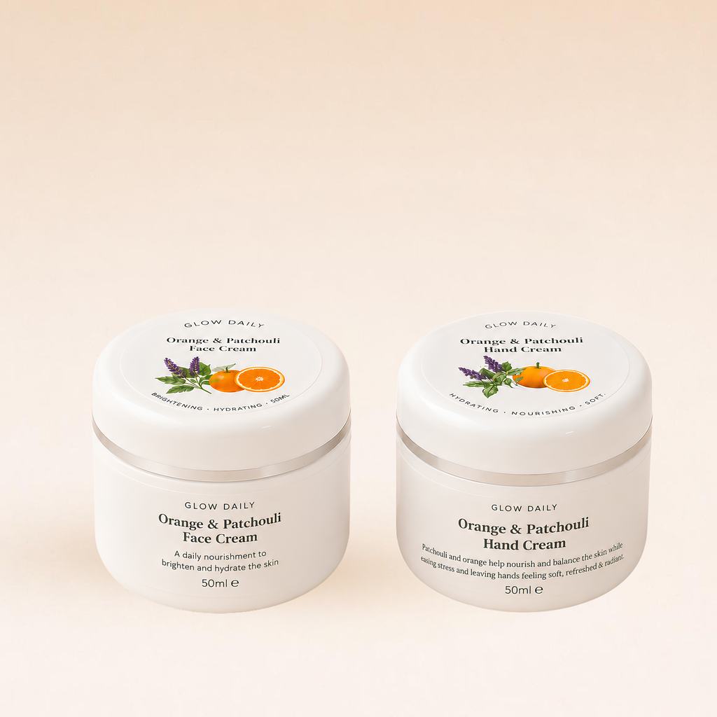
Orange & Patchouli Face & Hand Cream Bundle – Natural Hydrating Gift Set