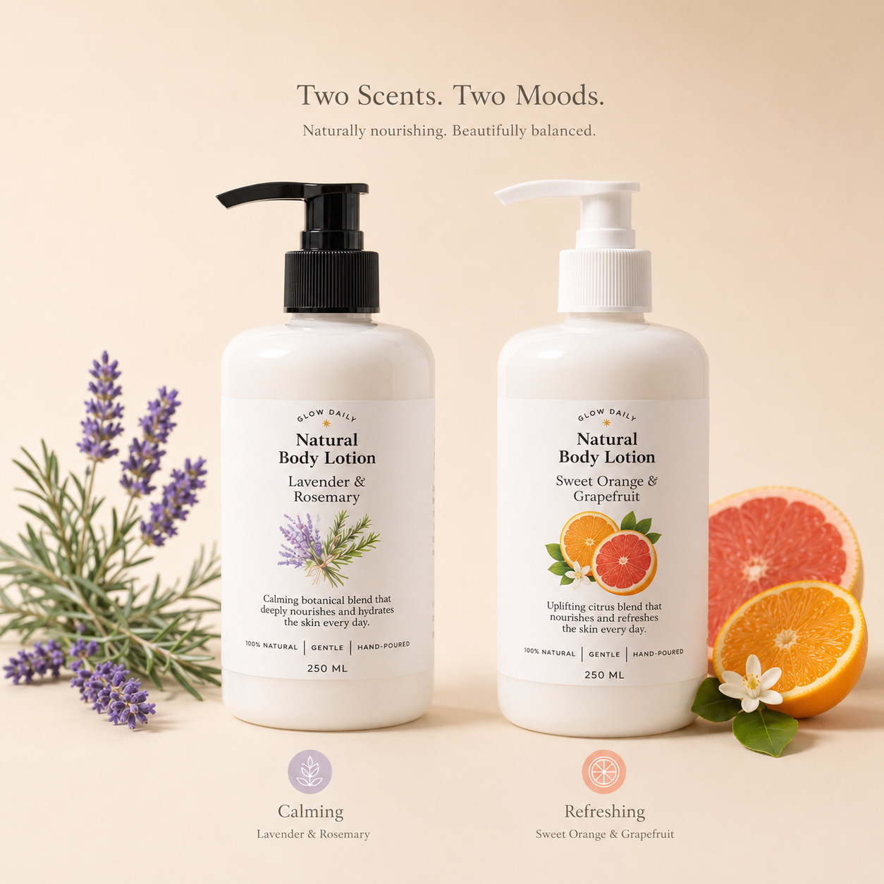 Natural Body Lotion – Lavender & Rosemary or Sweet Orange & Grapefruit