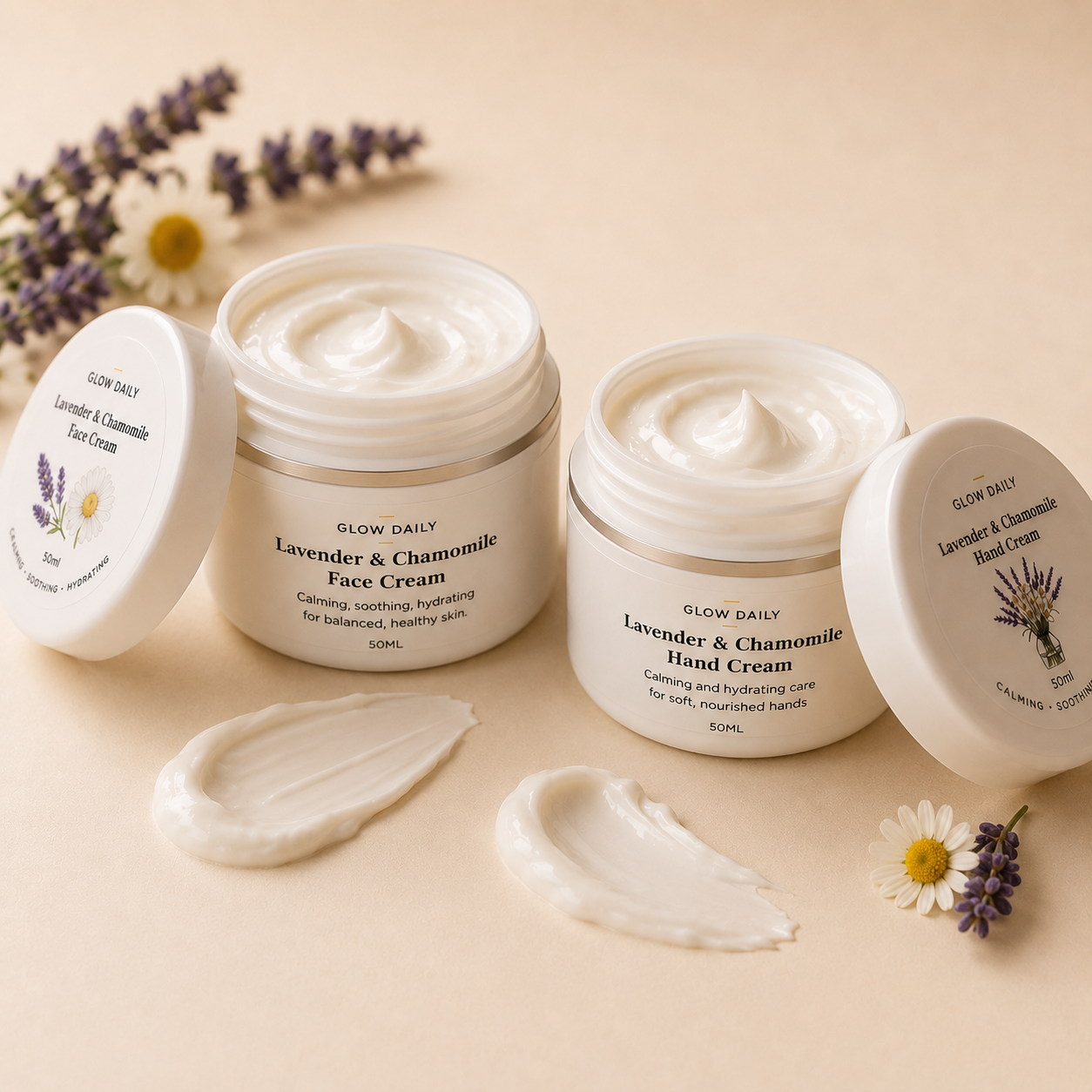 Lavender & Chamomile Face & Hand Cream Bundle – Calming Gift Set