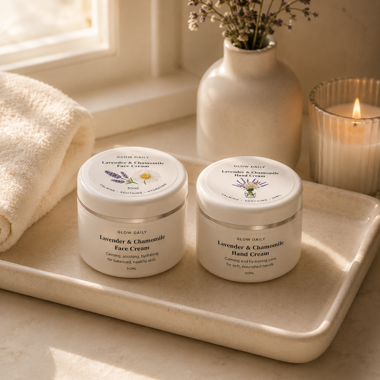 Lavender & Chamomile Face & Hand Cream Bundle – Calming Gift Set