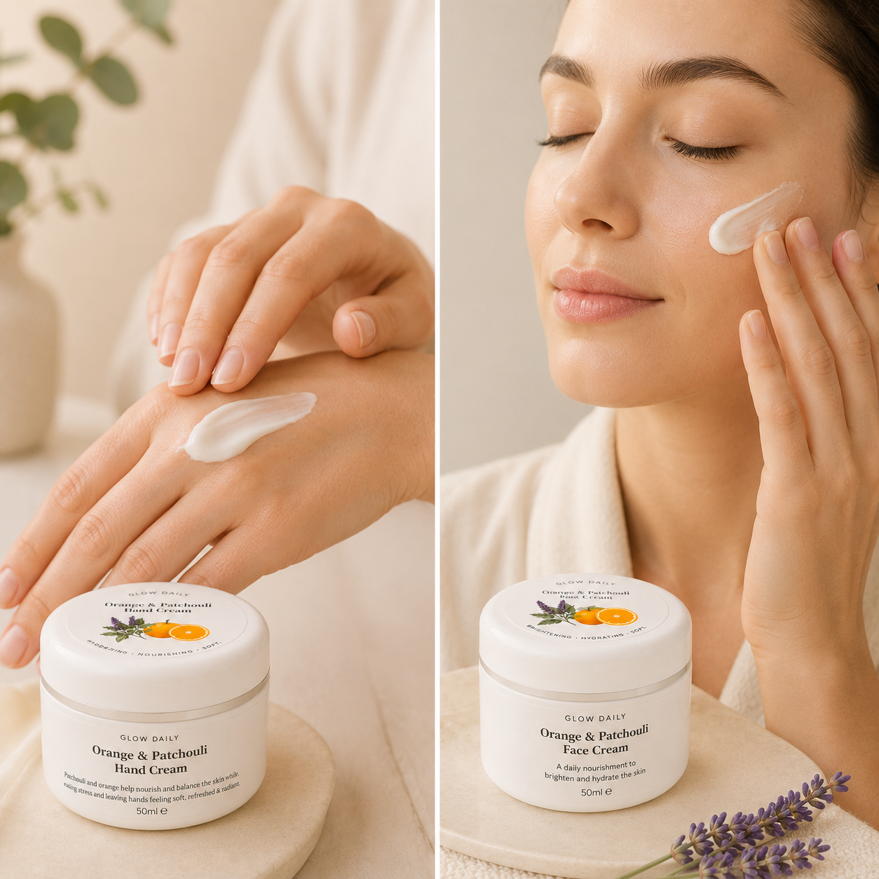 Orange & Patchouli Face & Hand Cream Bundle – Natural Hydrating Gift Set
