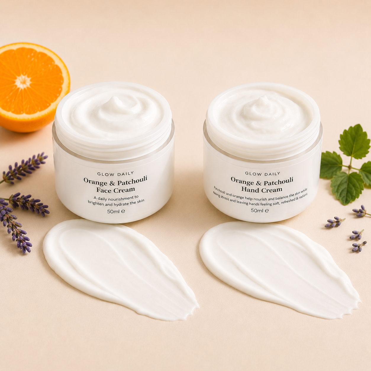 Orange & Patchouli Face & Hand Cream Bundle – Natural Hydrating Gift Set