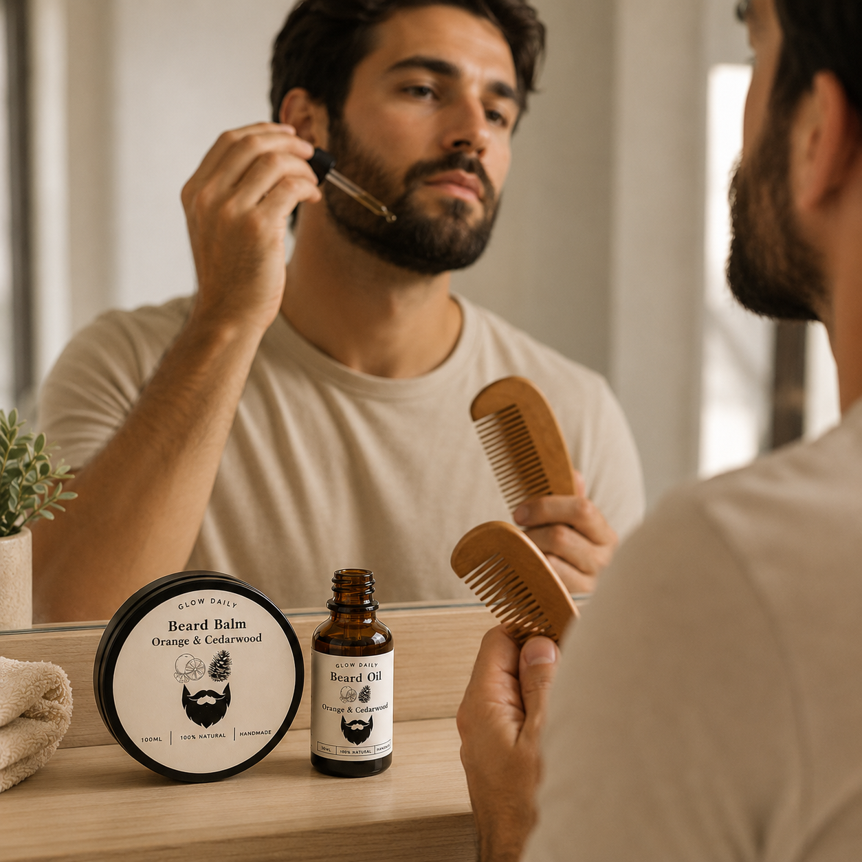 Natural Beard Care Gift Set – Balm, Oil & Wooden Comb