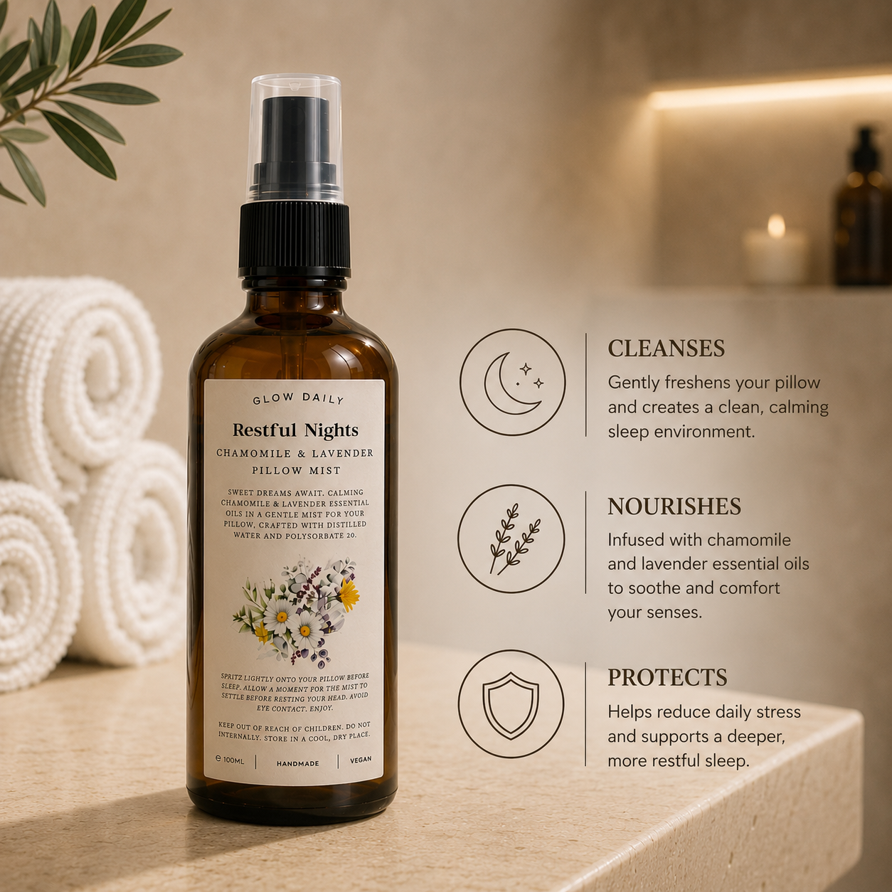 Chamomile & Lavender Pillow Mist – Natural Sleep & Relaxation Spray