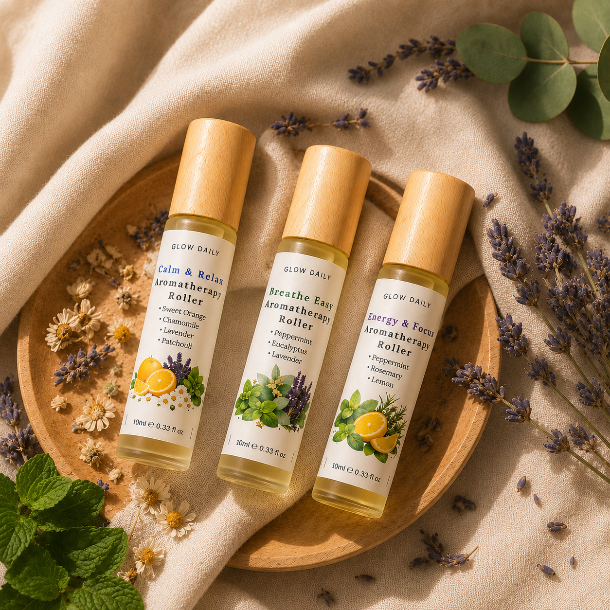 Aromatherapy Roller Set – Breathe Easy, Calm & Relax and Energy & Focus