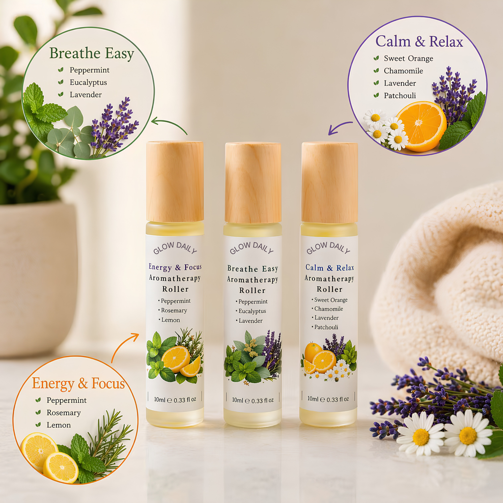 Aromatherapy Roller Set – Breathe Easy, Calm & Relax and Energy & Focus